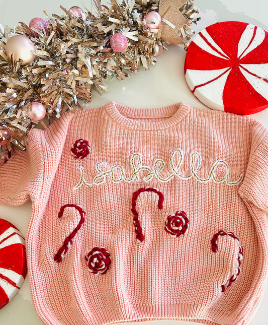 Holiday Toddler Knit Candy Cane Name Sweater