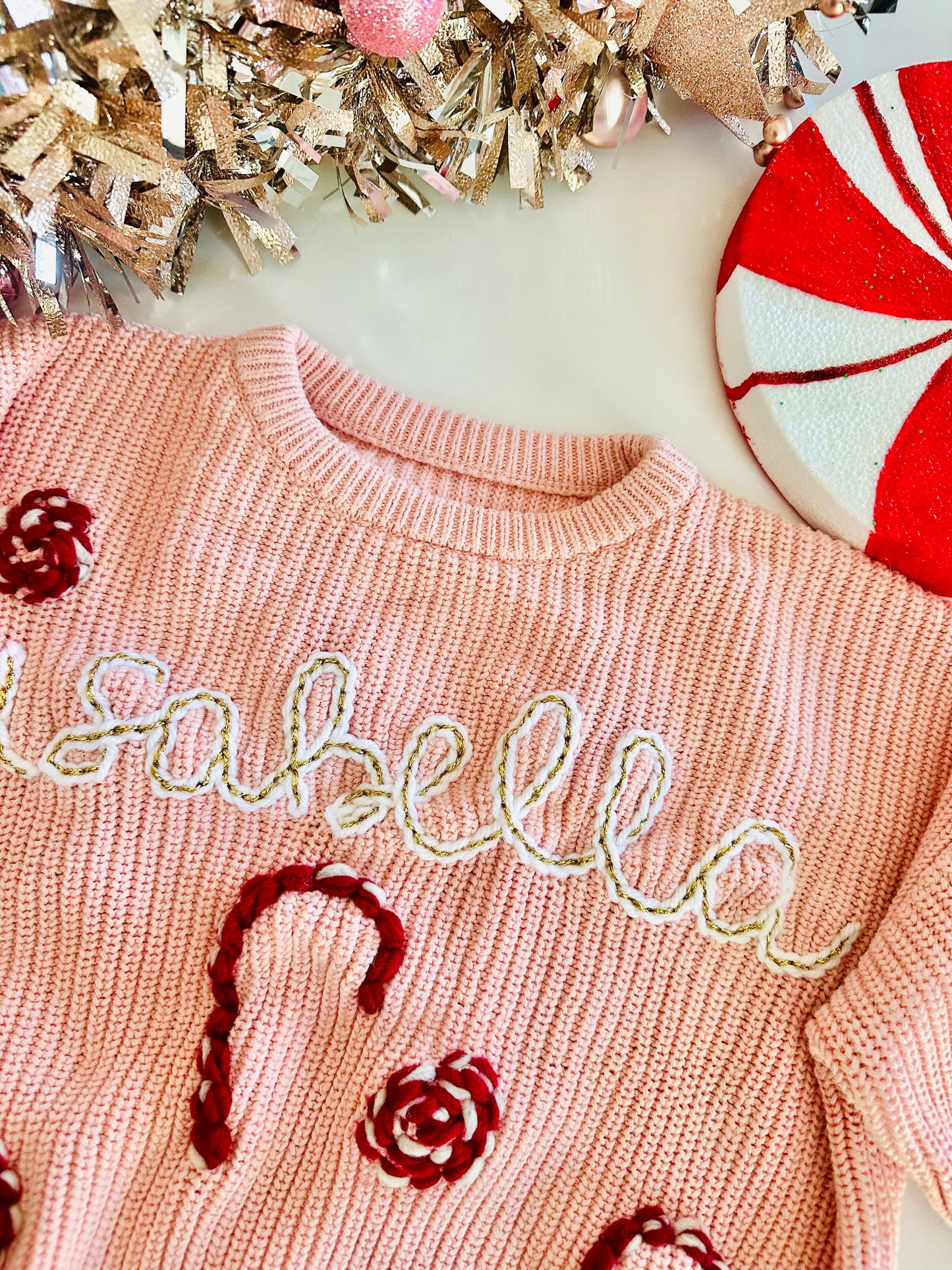 Holiday Toddler Knit Candy Cane Name Sweater