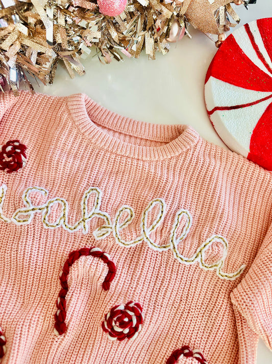 Holiday Toddler Knit Candy Cane Name Sweater